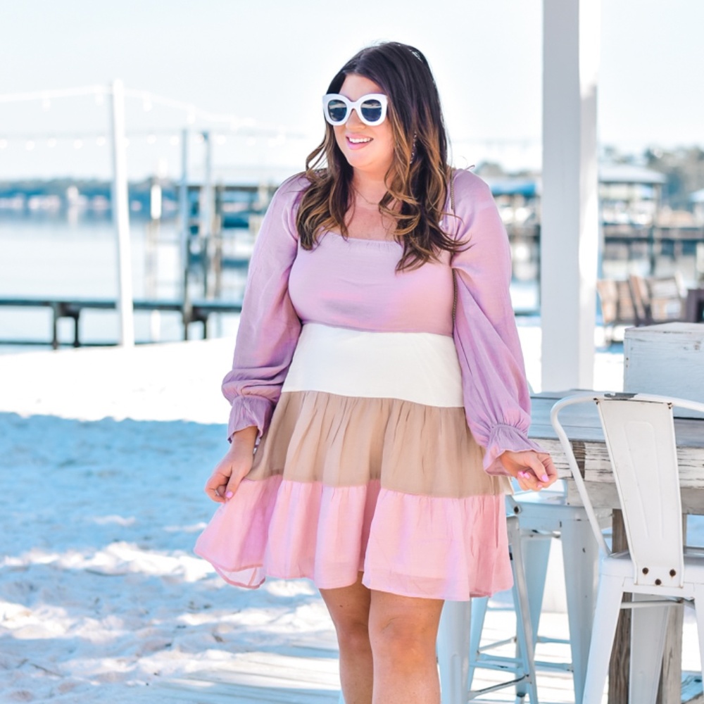 Lavender and Tan Colorblock Dress